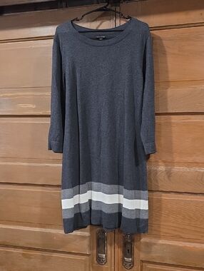 Banana Republic Dark Gray Knit Long Sleeve Dress with Stripe Hem